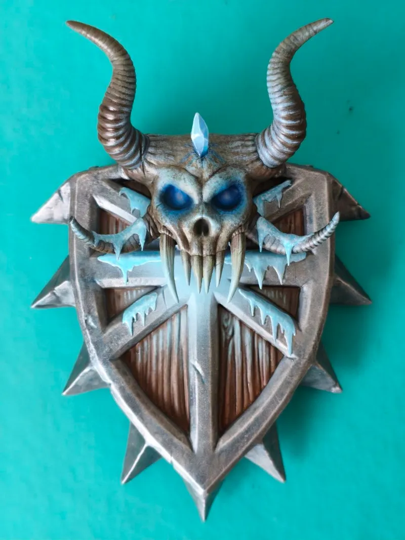 Painted horned skull shield from World of Warcraft, photo by the customer
