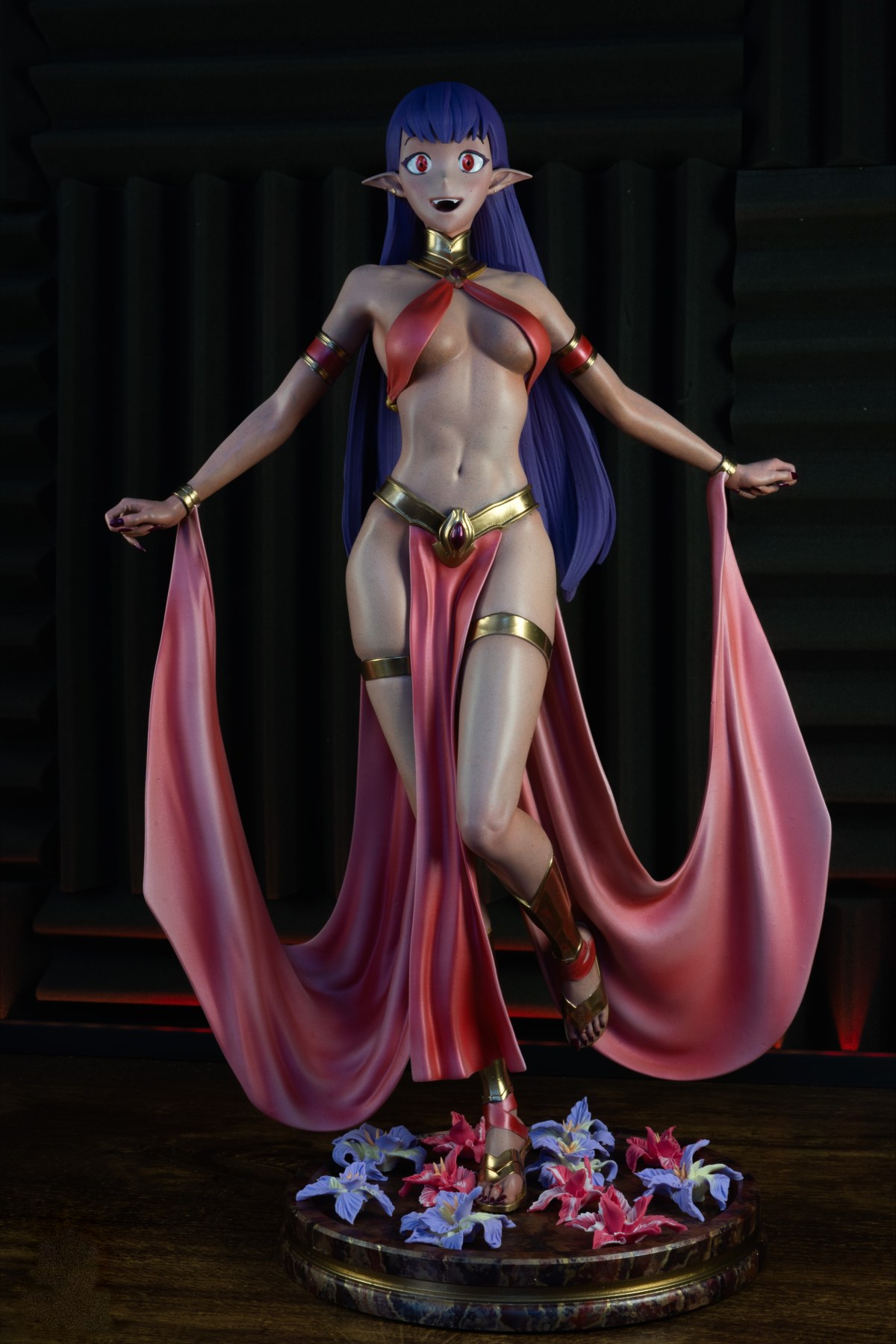 Esil, dark elf dancer figure in crimson silks, hand-painted